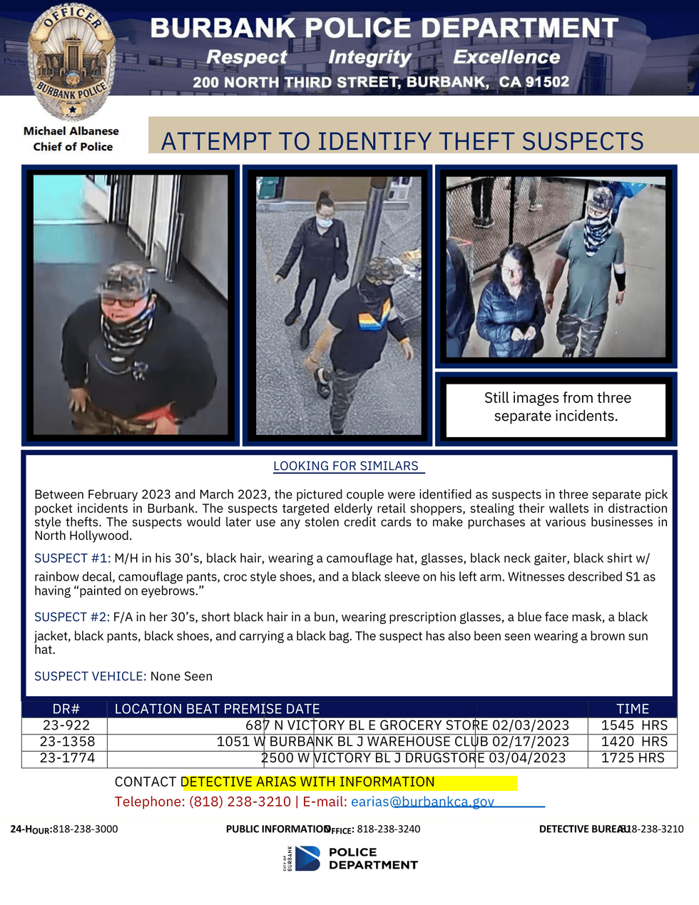 Burbank police Tuesday sought the public