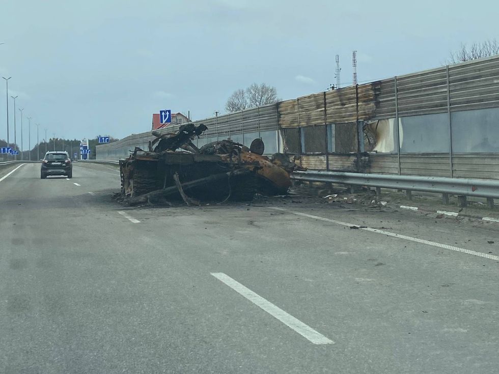 Burned out vehicles dot the highways through Eastern Ukraine.