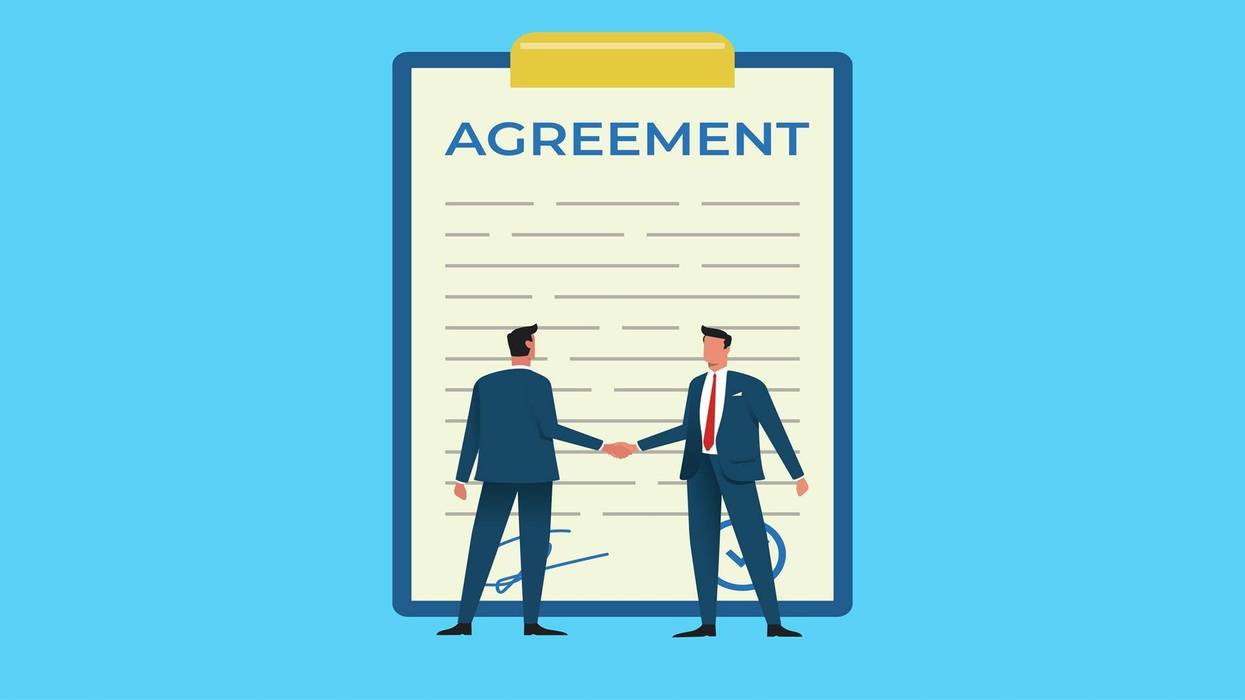 Businessmen handshaking vector illustration - stock illustration