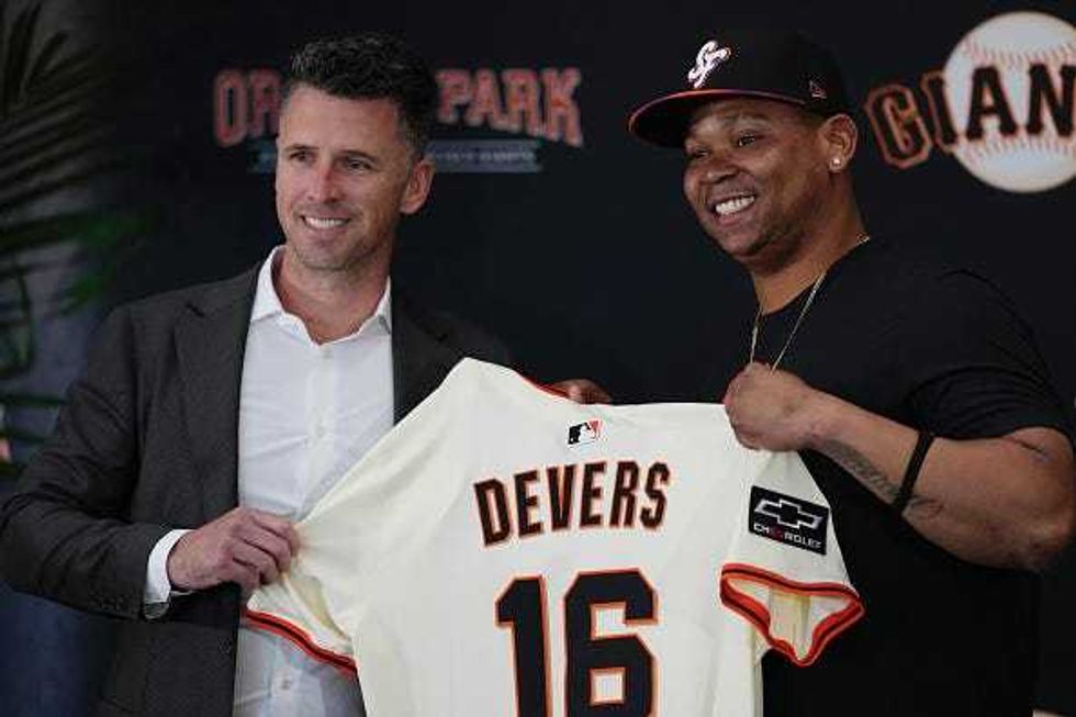 Buster Posey and Rafael Devers