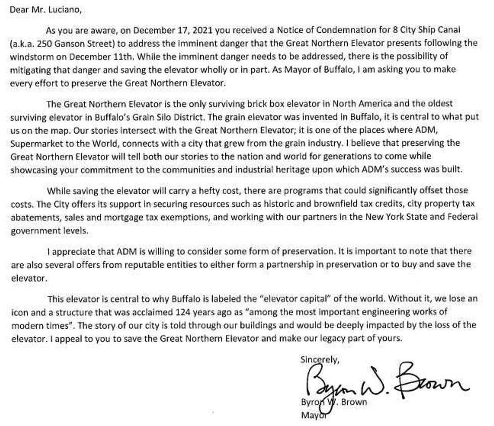 Byron Brown letter to ADM Milling Co.