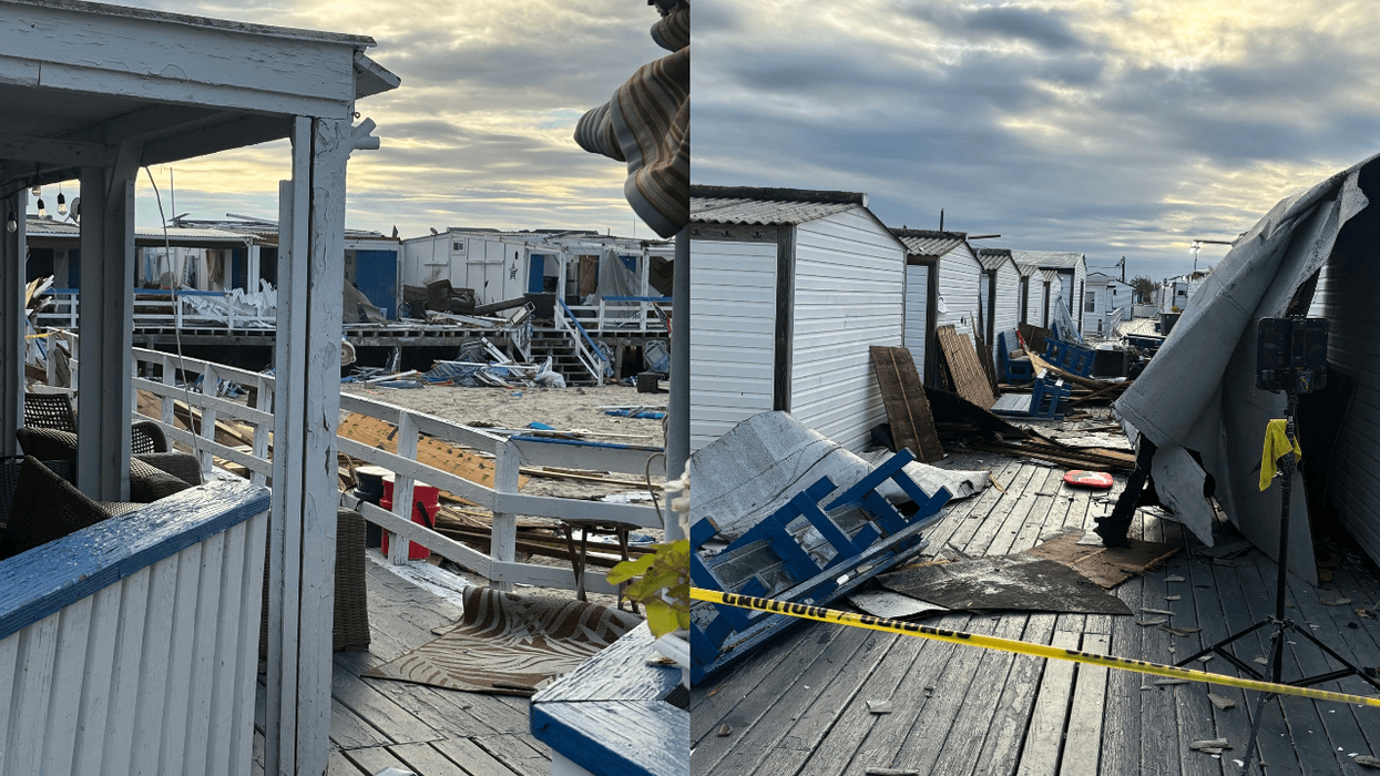 Cabana damage at Sun & Surf Beach Club the morning after a tornado touched down on Long Island.