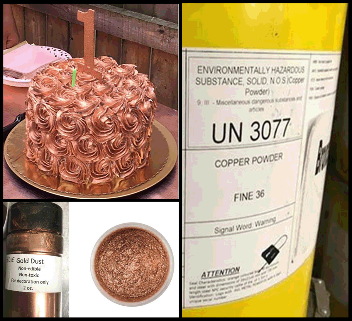 Cake implicated in copper poisoning.