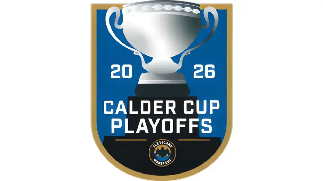 Calder Cup Playoffs 2026 logo: blue shield, silver trophy, Cleveland Monsters branding.