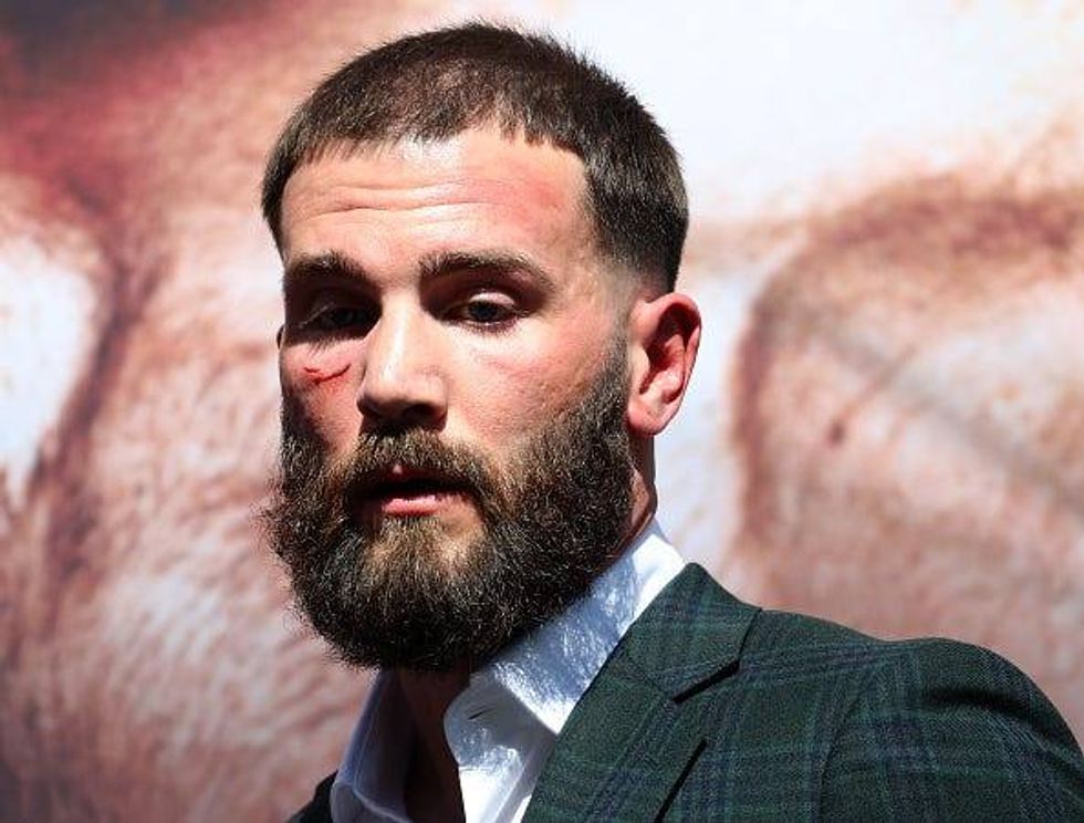 Caleb Plant after a face-off with Canelo Alvarez during a press conference ahead of their super middleweight fight on November 6 at The Beverly Hilton on September 21, 2021 in Beverly Hills, California.