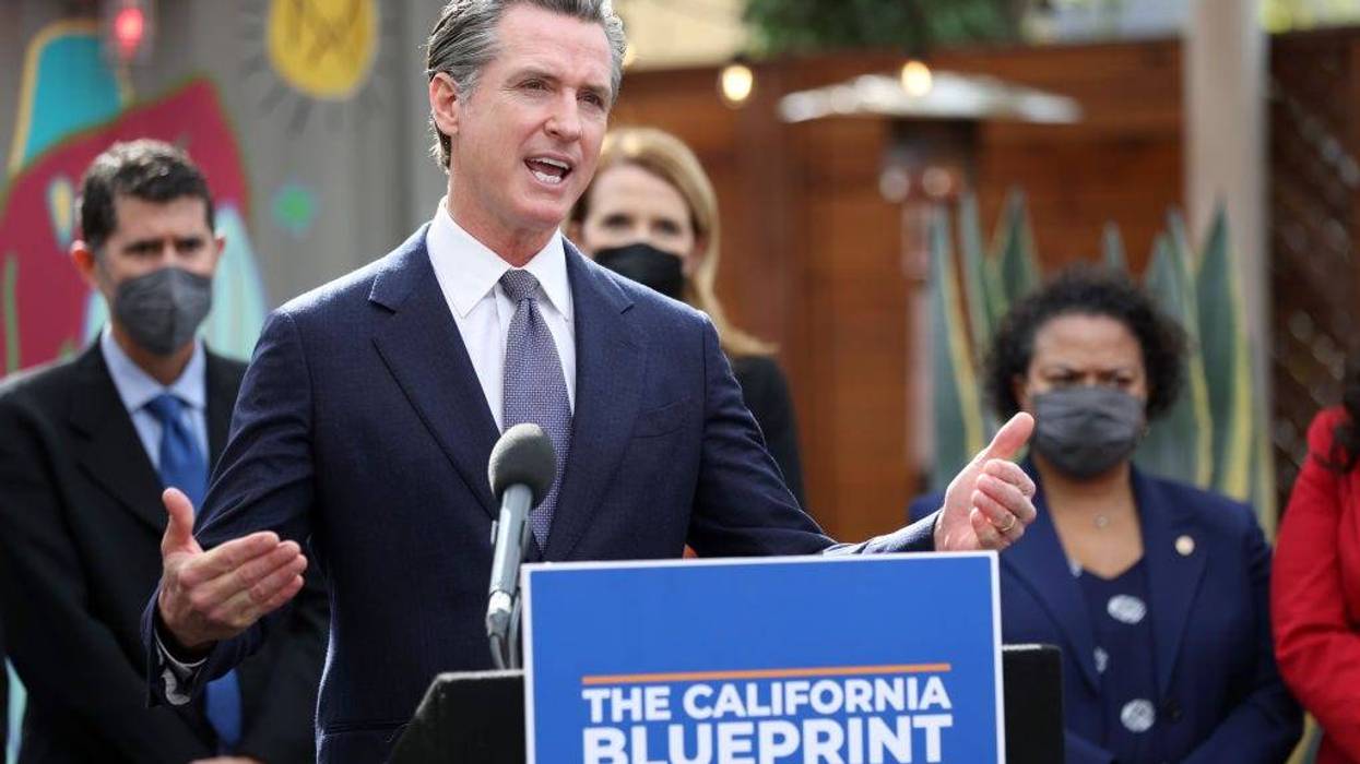 California Gov. Gavin Newsom speaks during a bill signing ceremony at Nido's Backyard Mexican Restaurant on February 09, 2022, in San Francisco.