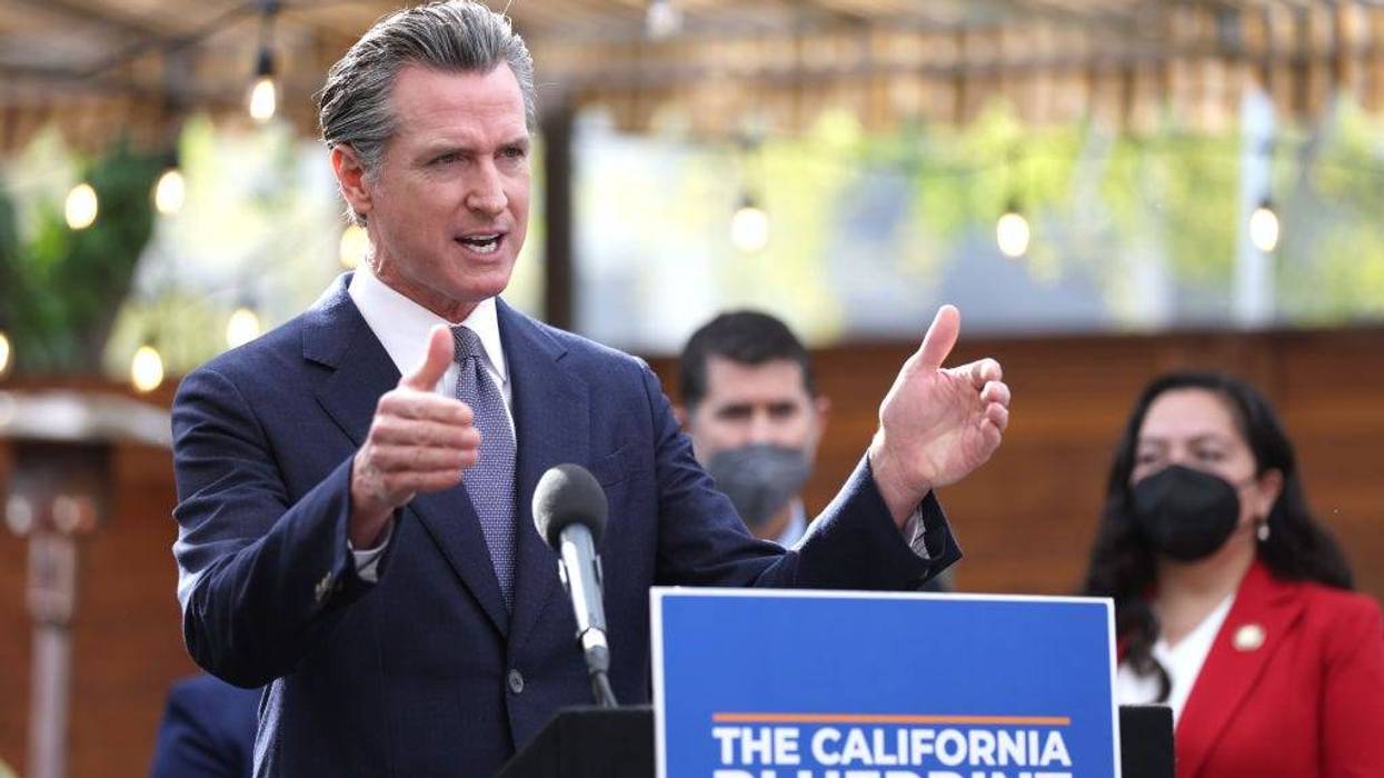 California Gov. Gavin Newsom speaks during a bill signing ceremony at Nido's Backyard Mexican Restaurant on February 09, 2022 in San Francisco, California.