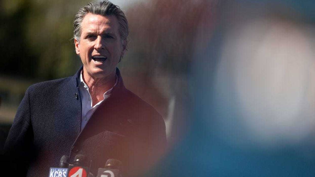 California Gov. Gavin Newson speaks during a news conference after touring Barron Park Elementary School on March 02, 2021 in Palo Alto, California.