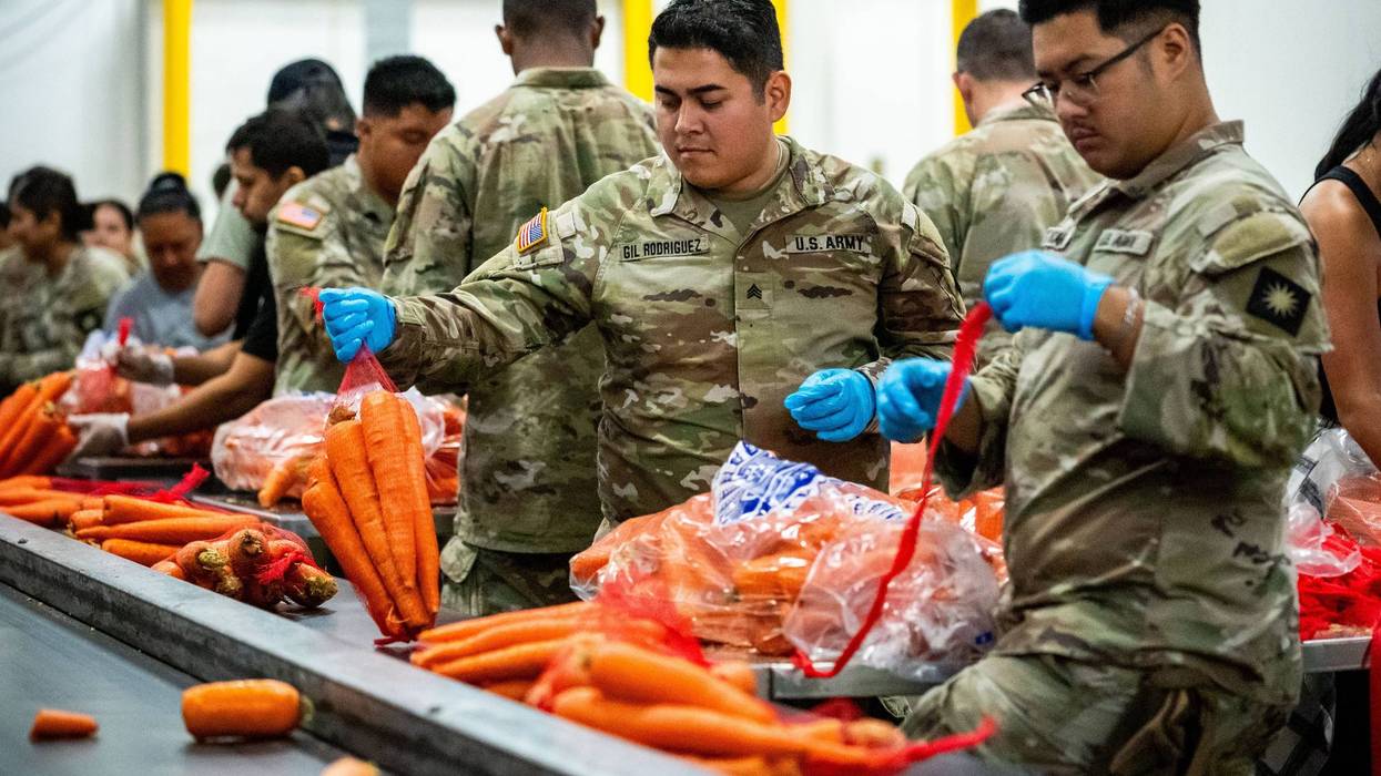 California National Guard sort produce at the Los Angeles Food Bank Wednesday, Oct. 29, 2025, in Los Angeles.