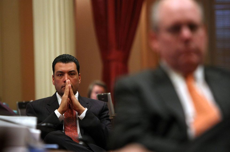 California State Sen. Alex Padilla (D-Los Angeles) listens to arguments during a session of the California State Senate February 18, 2009 in Sacramento, California.