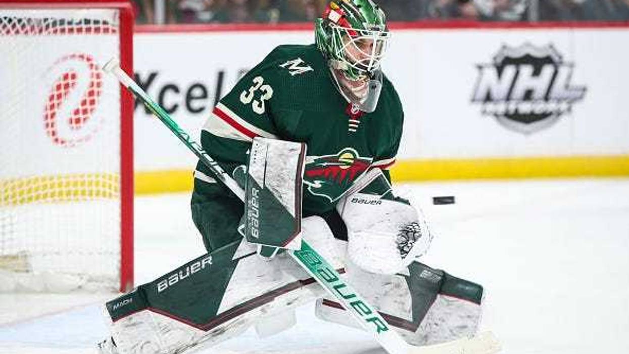 Cam Talbot #33 of the Minnesota Wild makes a save against the New York Rangers in the second period at Xcel Energy Center on March 8, 2022 in St Paul, Minnesota.