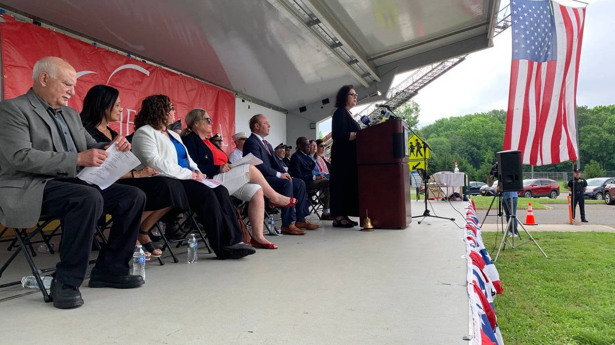 Camden County Commissioner Melinda Kane speaks at Cherry Hill Memorial Day ceremony.