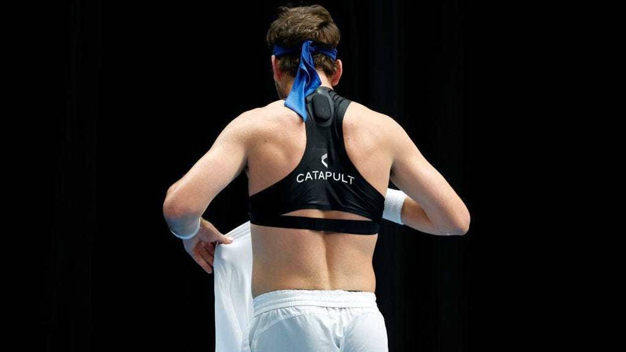 Cameron Norrie wears a Catapult GPS vest to track his movements and acceleration during his singles match
