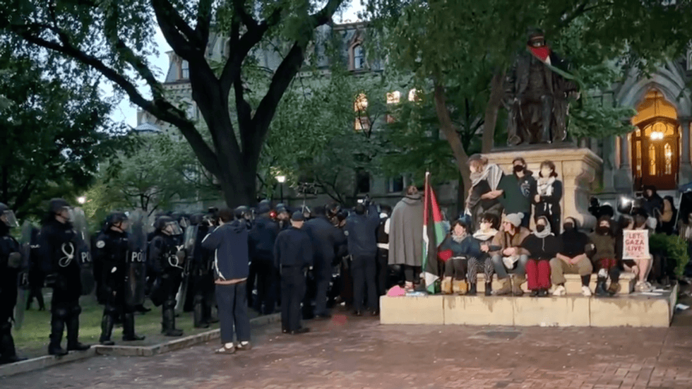 Campus and city police disband a Palestinian solidarity encampment on the campus of the University of Pennsylvania.