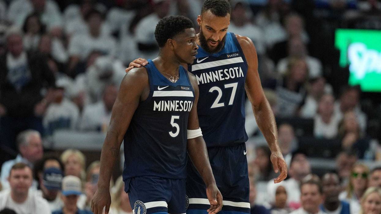 Can they build on back-to-back Western Conference Finals? That's the mission for the Minnesota Timberwolves as guard Anthony Edwards (5) and center Rudy Gobert (27) talk during a game in last year's finals against the Oklahoma City Thunder.