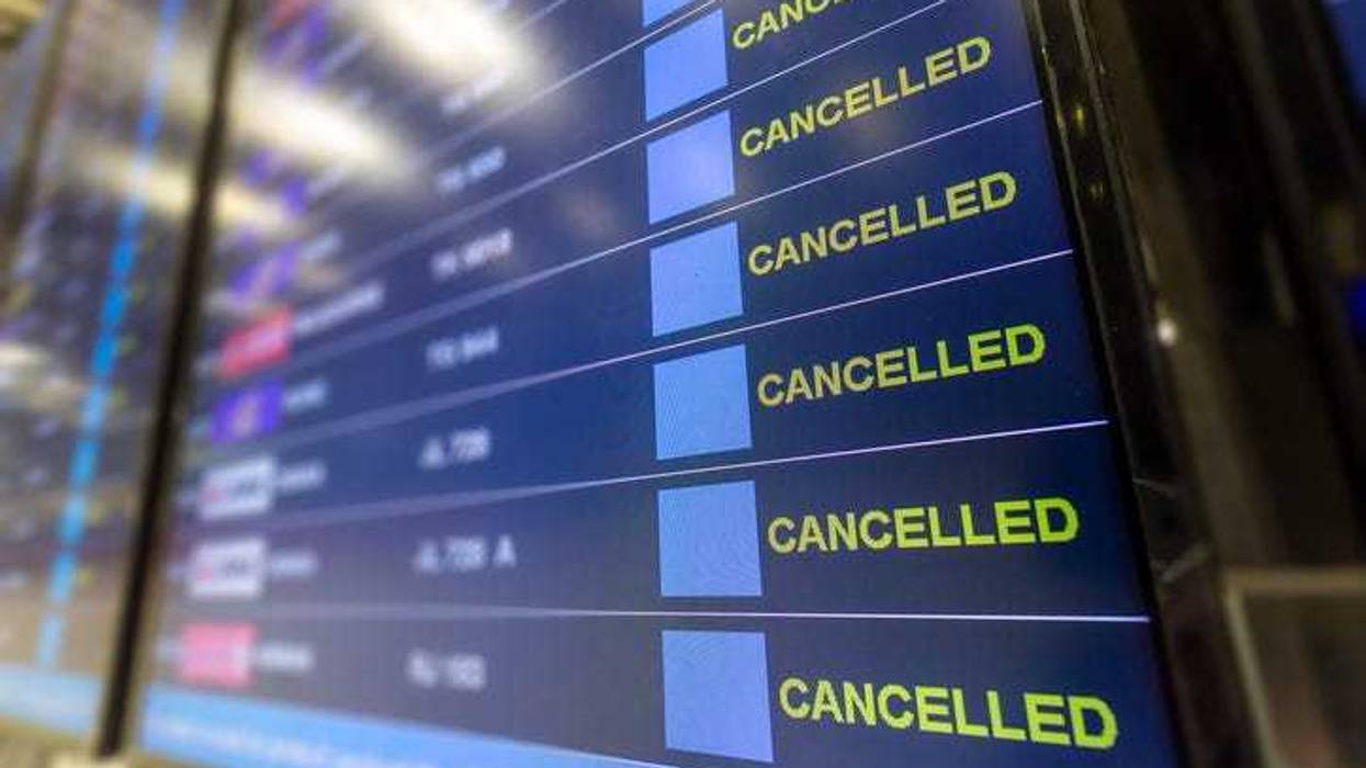Cancelled flights at an airport.