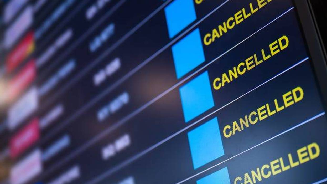 Cancelled flights on the big board.