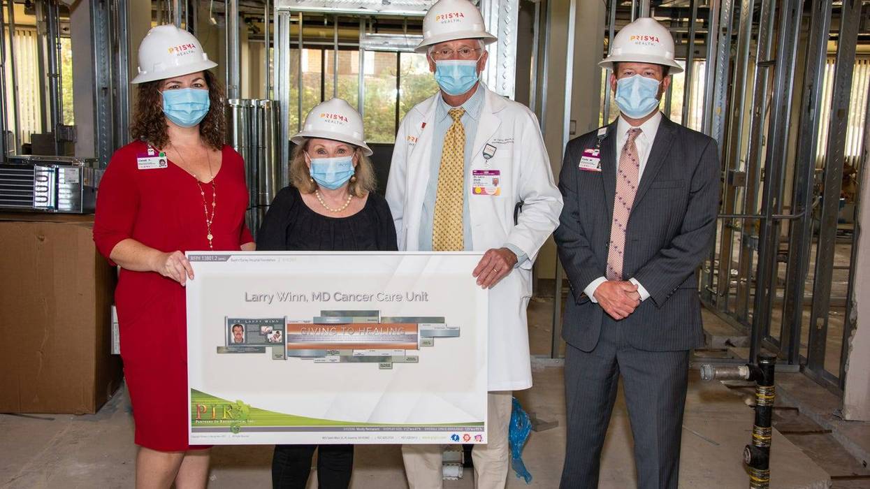 Candi Forester-Smith, Prisma Health Baptist Easley Foundation; Wraellen Winn, widow of Dr. Larry Winn ; W. Larry Gluck, M.D., Prisma Health Cancer Institute Medical Director and Todd Walker, Prisma Health Easley Hospital CEO