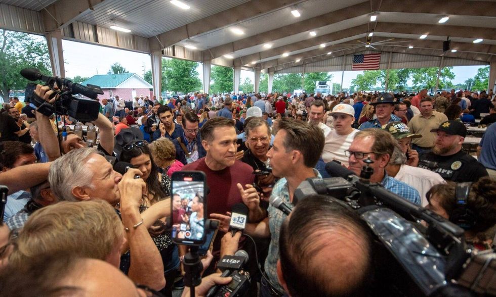 Candidates for U.S. Senate Lucas Kunce and Josh Hawley, who currently holds the seat, converge in the middle of the governor