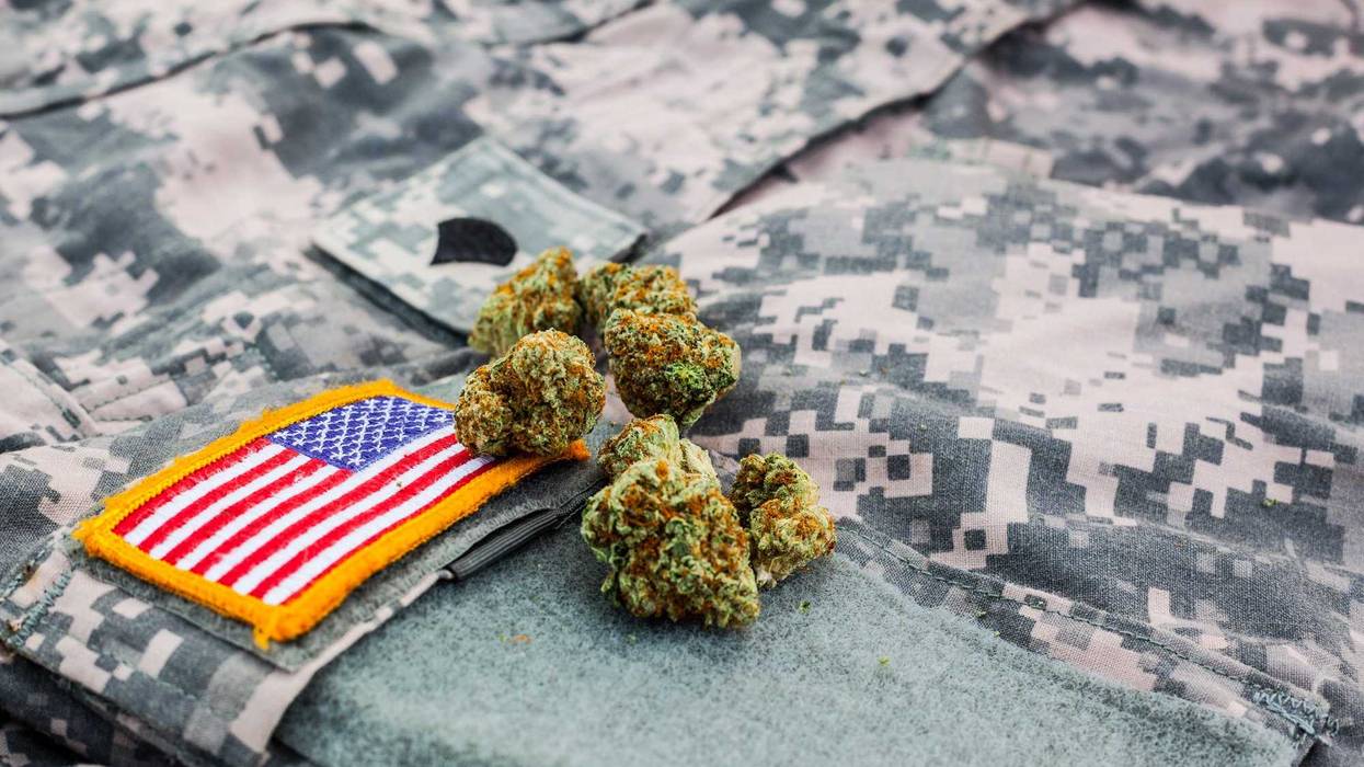 Cannabis buds on an army uniform.