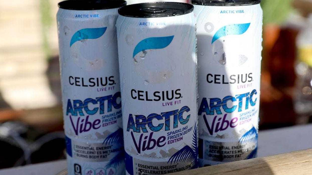 Cans of CELSIUS Arctic Vibe Sparkling Frozen Berry energy drink on display during CELSIUS Arctic Vibe Launch Party at Joia Beach Club on July 21, 2022 in Miami Beach, Florida.