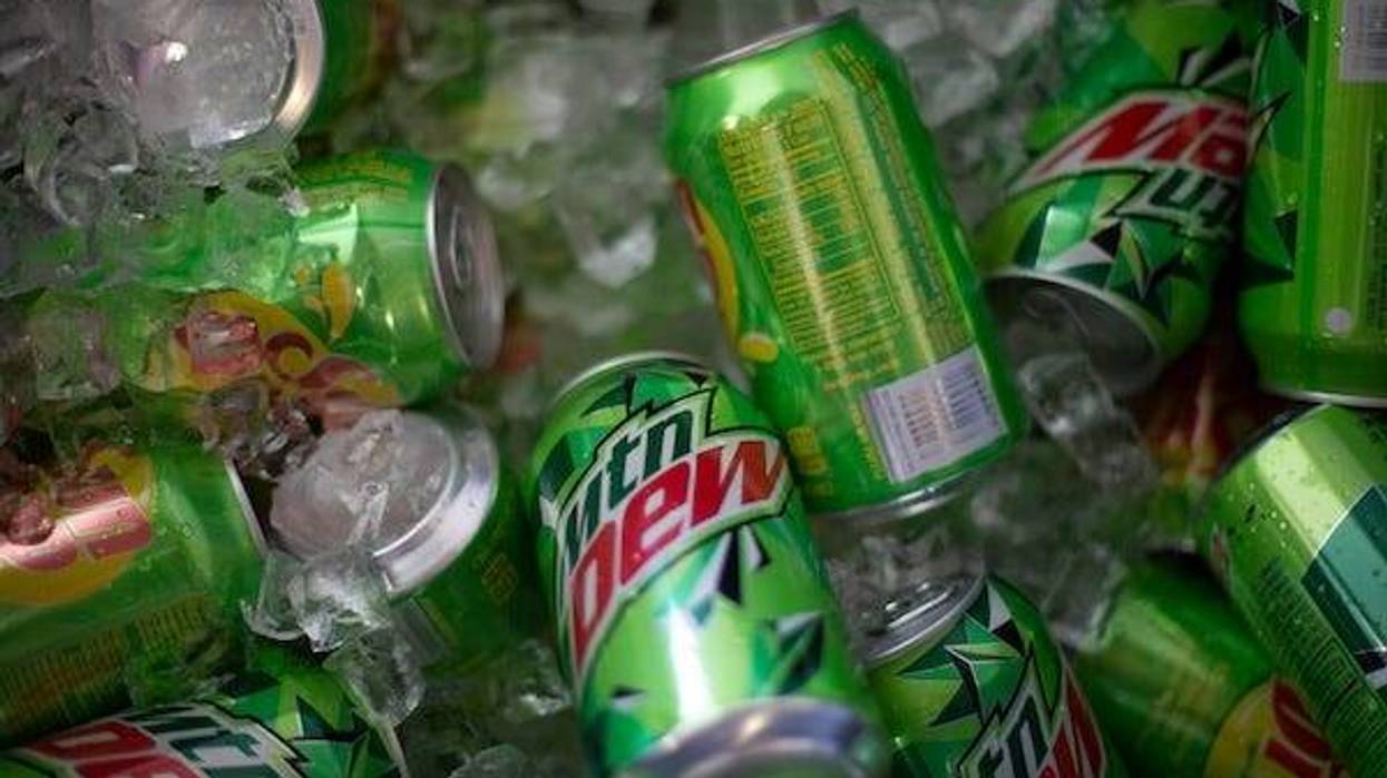 Cans of Mountain Dew on ice