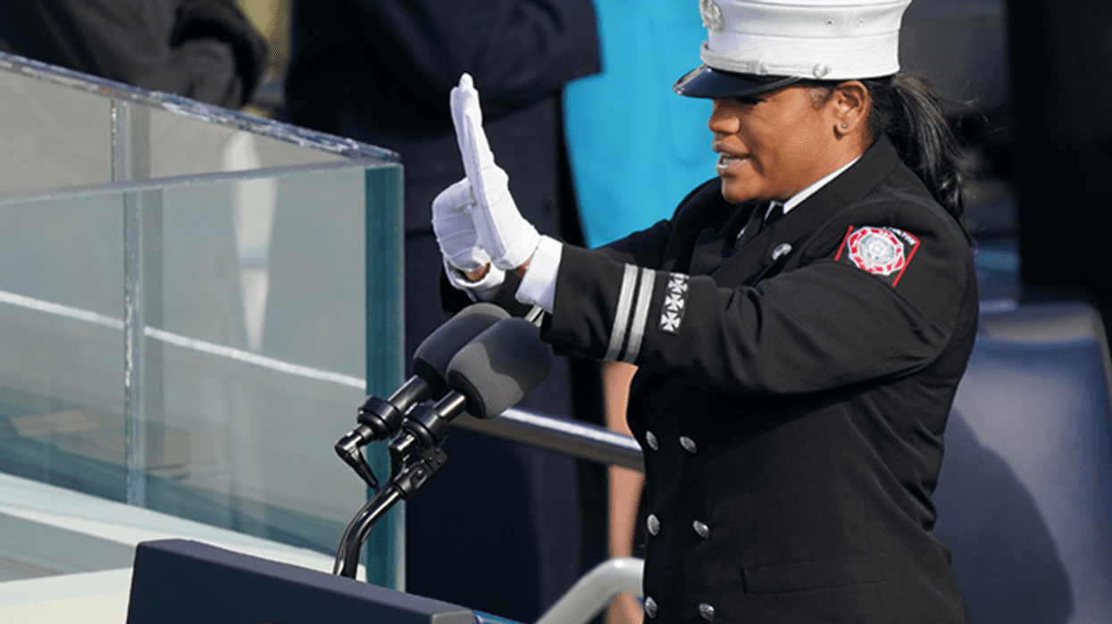 Capt. Andrea Hall delivers the pledge of allegiance during the inauguration of U.S. President-elect Joe Biden on the West Front of the U.S. Capitol on January 20, 2021