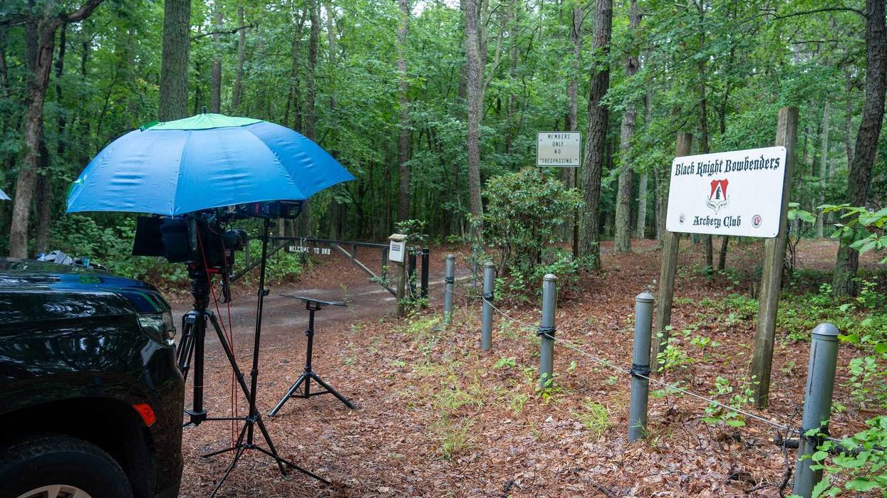 Caption: News crews from New Jersey, Pennsylvania and New York capture live shots on the scene where a 61-year-old man died and 13 other people, including children, were injured after a lightning strike on Wednesday night at Black Knight Bowbenders archery range on Perrineville Road in Jackson, NJ Thursday, July 17, 2025