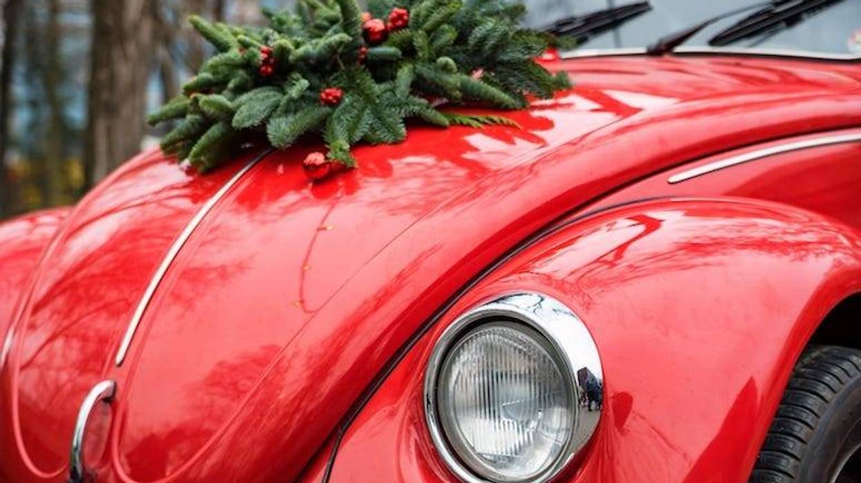Car, Christmas, Wreath, Hood
