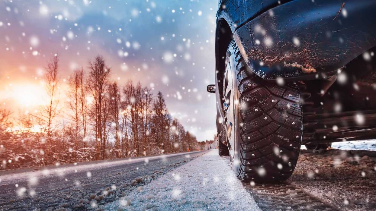 Car in the snow stock photo.