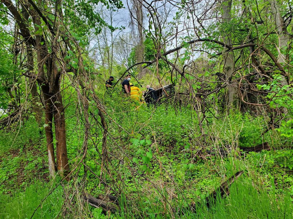 Car over hillside in South Side Slopes