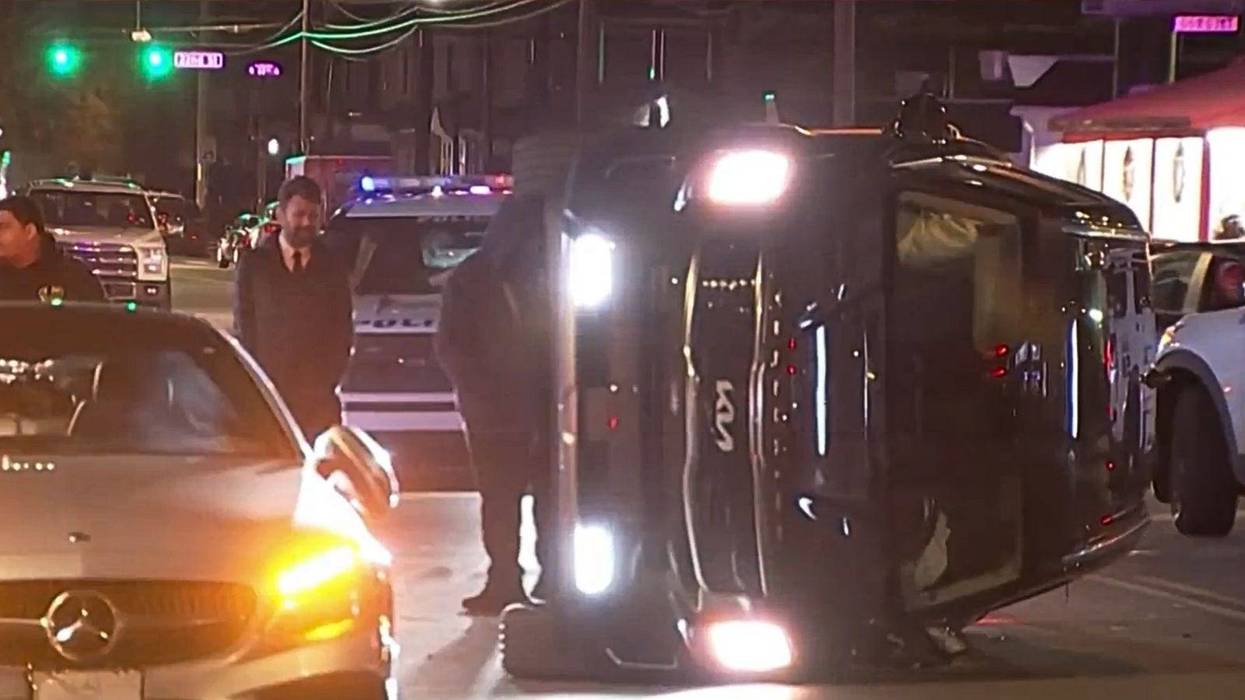 Car overturned in accident in South Philly