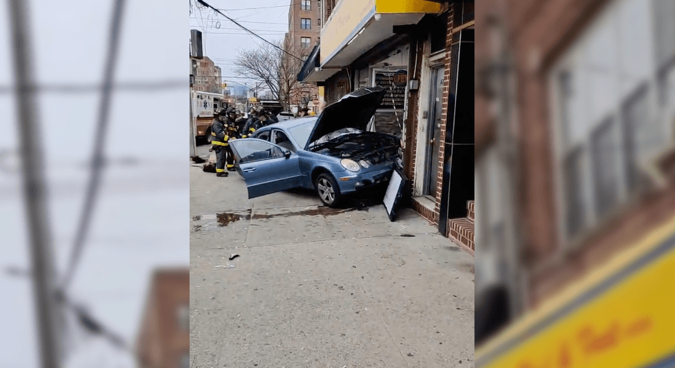 Car that crashed into Brooklyn nail salon Sunday morning.