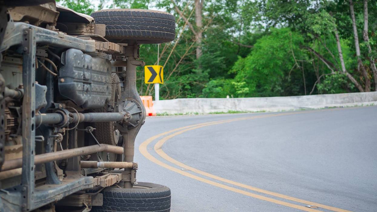 Car that's been rolled over in a crash.