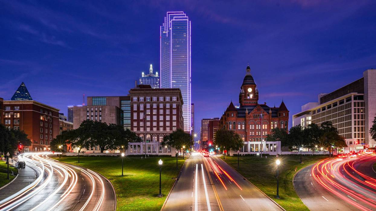 Car trails in downtown Dallas