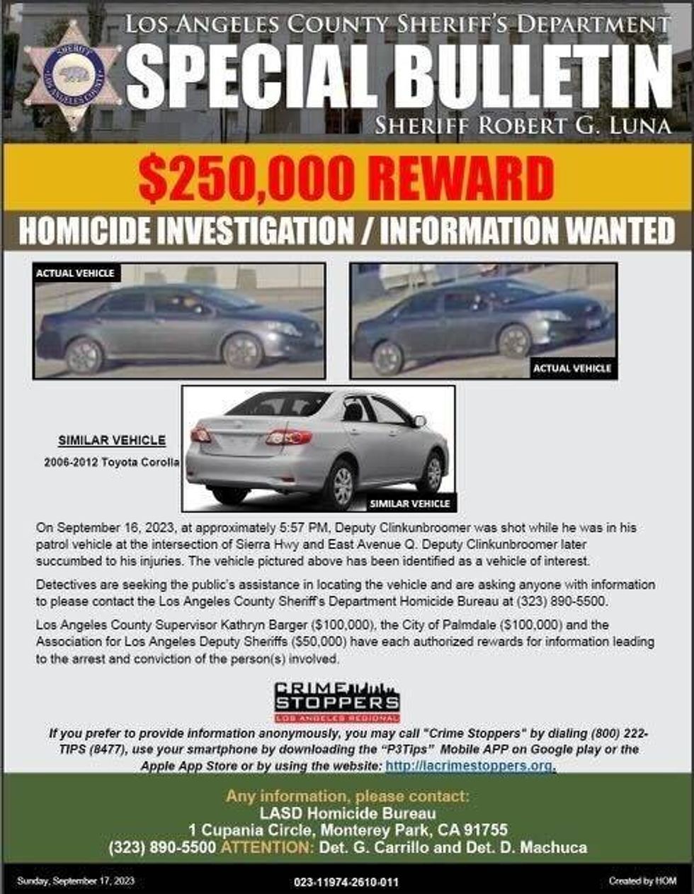 Car wanted in connection to deputy