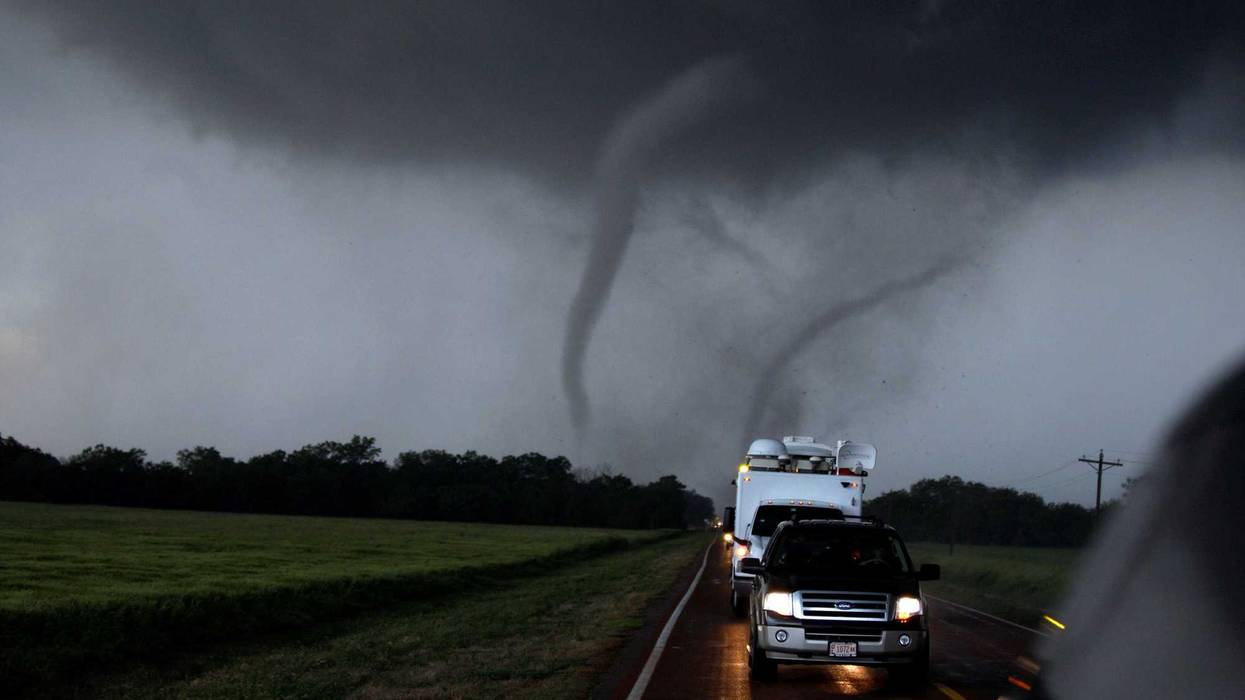 caravan chasing tornado
