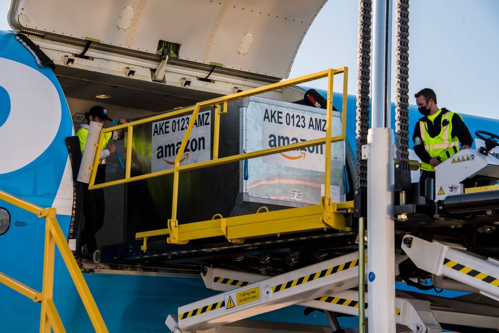 Cargo is loaded onto Amazon Air for the company