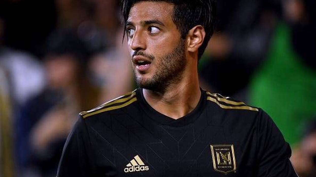 Carlos Vela #10 of Los Angeles FC reacts after earning a corner kick during a 2-0 win over FC Cincinnati at Banc of California Stadium on April 13, 2019 in Los Angeles, California.