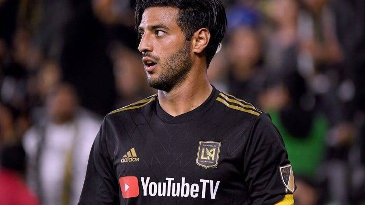 Carlos Vela #10 of Los Angeles FC reacts after earning a corner kick during a 2-0 win over FC Cincinnati at Banc of California Stadium on April 13, 2019 in Los Angeles, California.