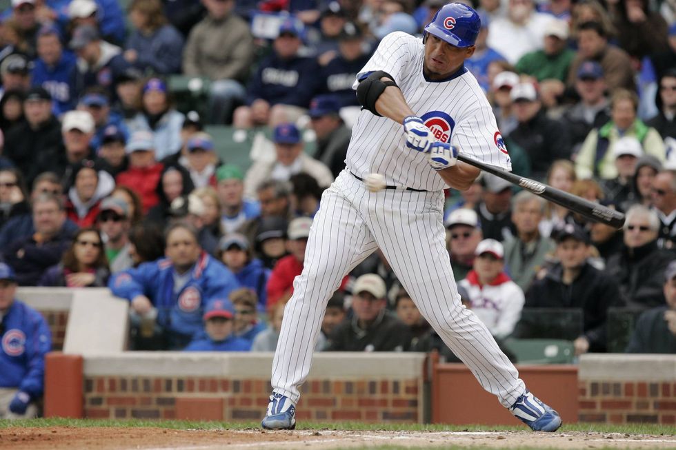 Carlos Zambrano taking his hacks for the Chicago Cubs
