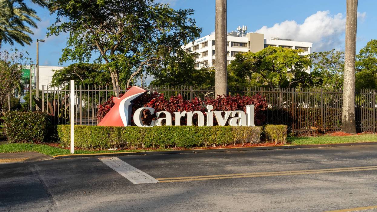 Carnival Cruise Line logo sign at their headquarters in Miami, Florida, USA.