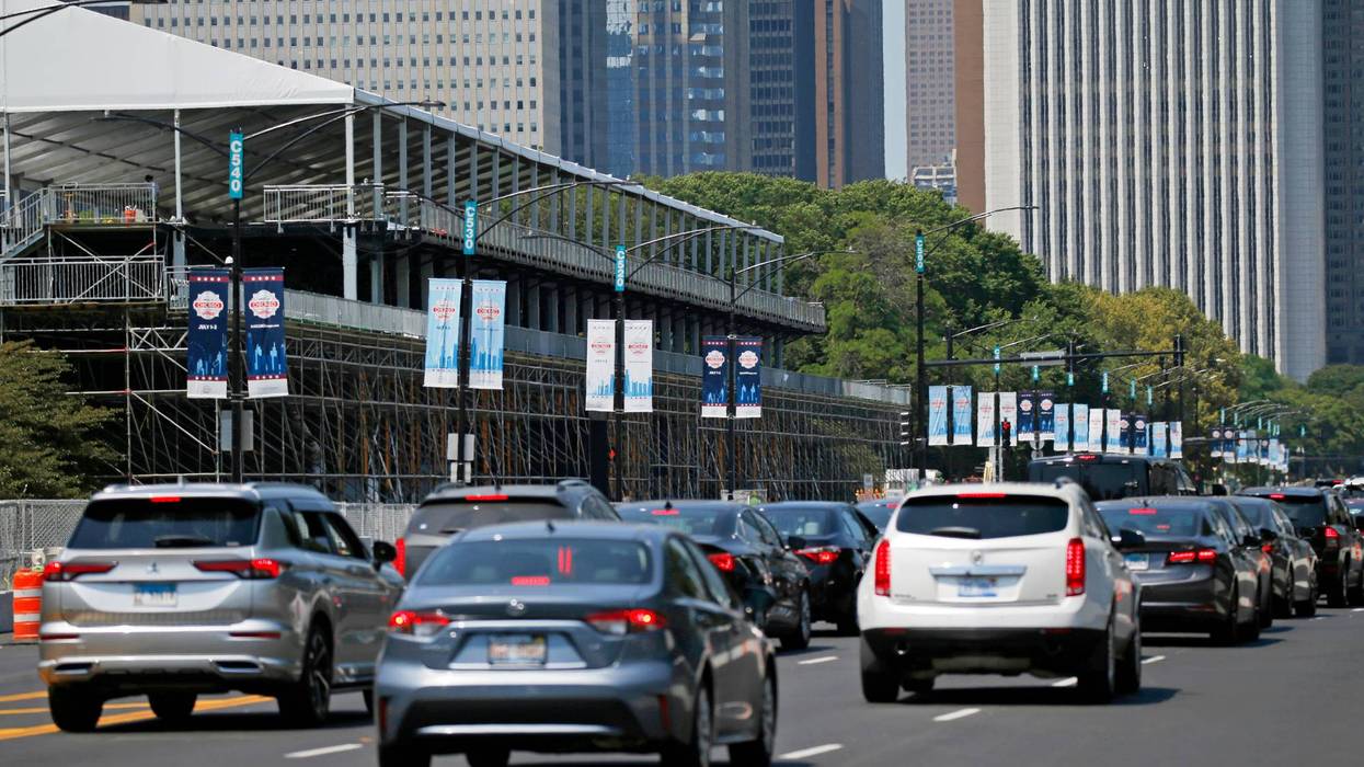 cars drive along Columbus Drive