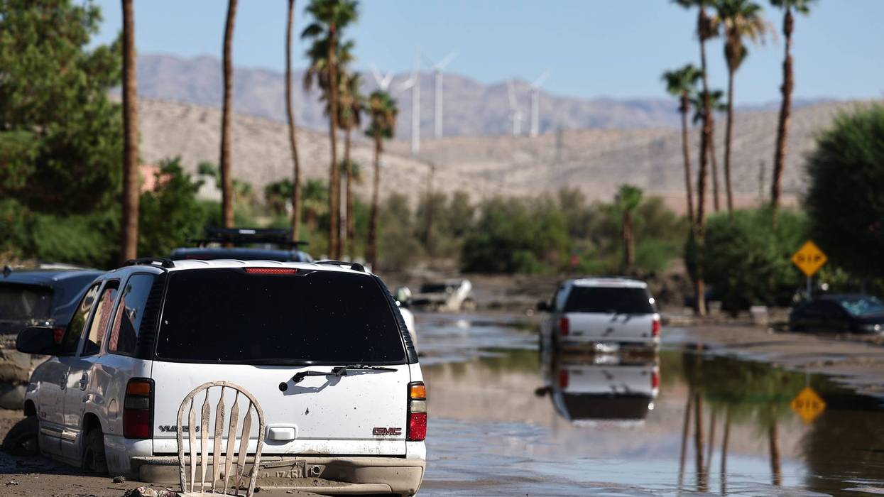 cars stranded in flooded street
