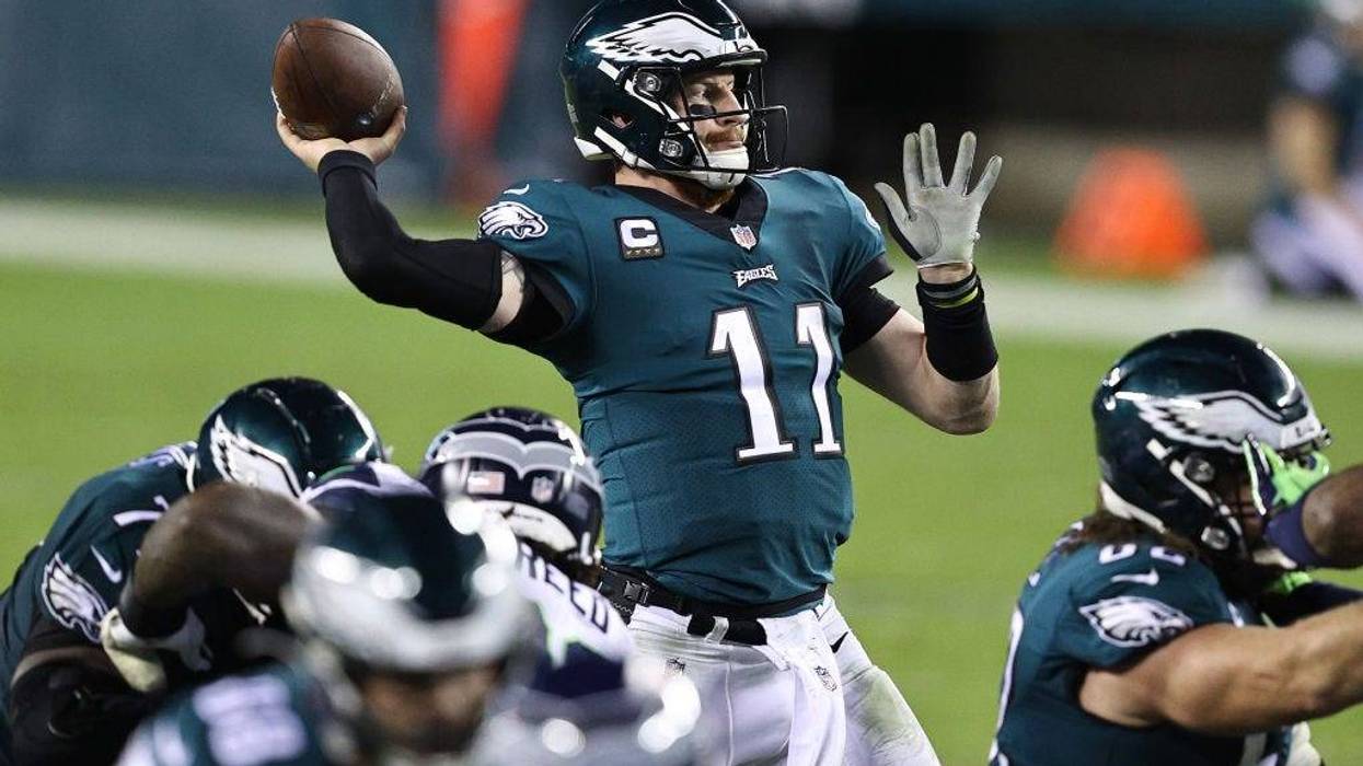 Carson Wentz #11 of the Philadelphia Eagles throws against the Seattle Seahawks