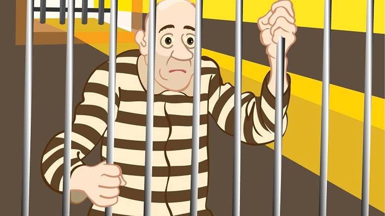 Cartoon inmate behind bars