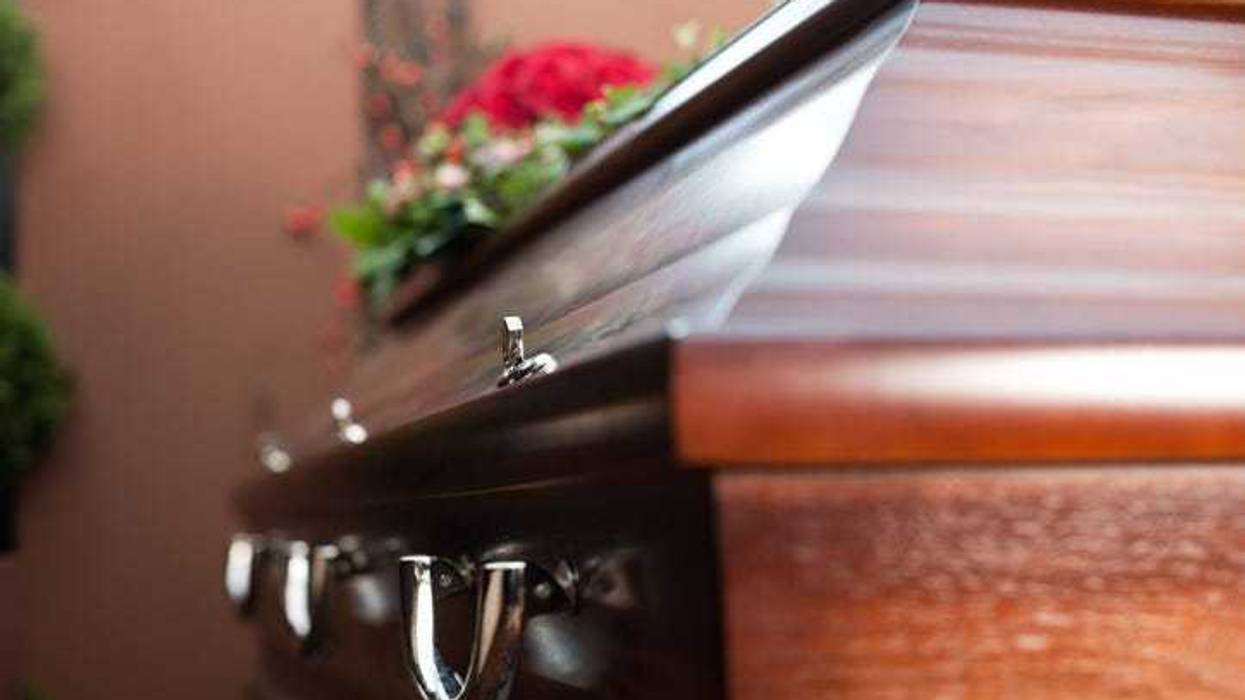 Casket at a funeral home.