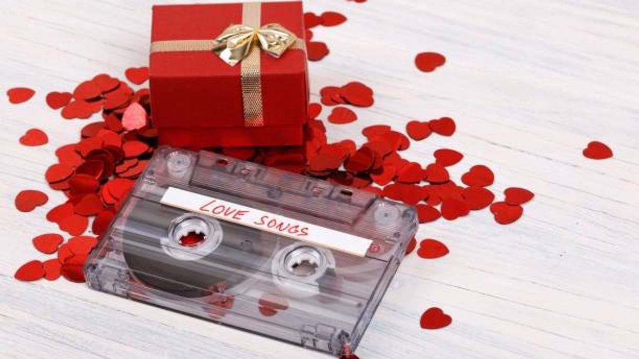 Cassette tape with "Love Songs" label upside down