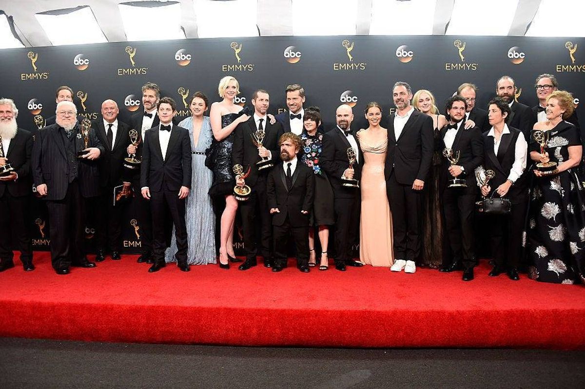 Cast & crew of "Game of Thrones", winners of Best Drama Series, pose in the press room during the 68th Annual Primetime Emmy Awards at Microsoft Theater on September 18, 2016 in Los Angeles, California