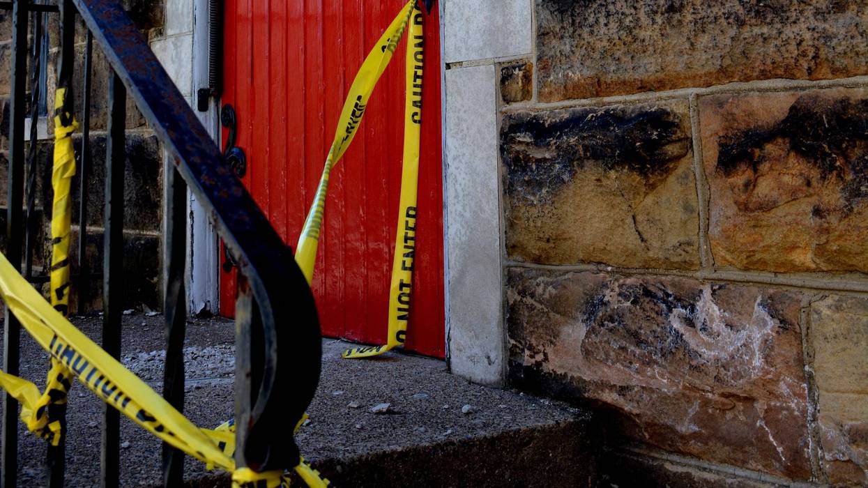 Caution tape outside church